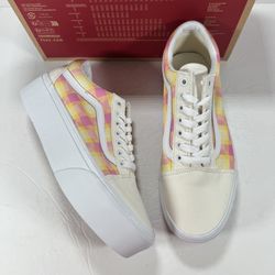 Vans Old Skool Stackform Platform Pastel Picnic Pink Plaid Sneakers Women 9