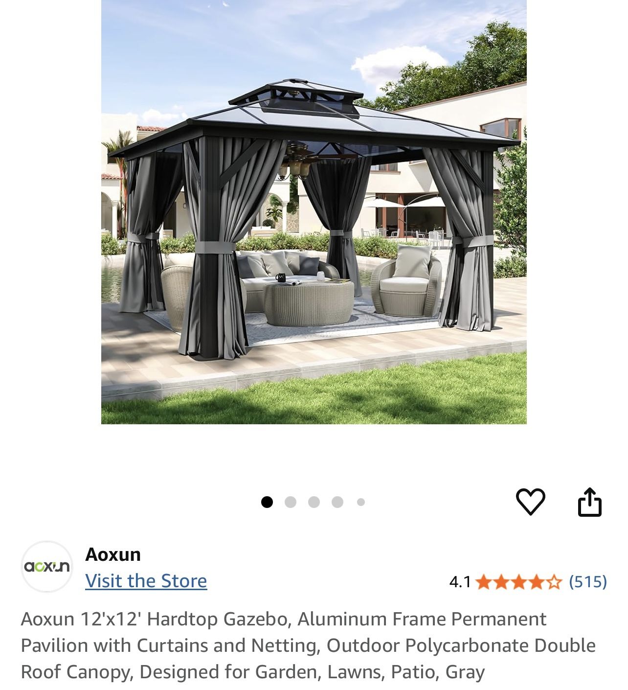 New In Box, 12’x12’ Polycarbonate Hardtop Gazebo With Curtain And Netting