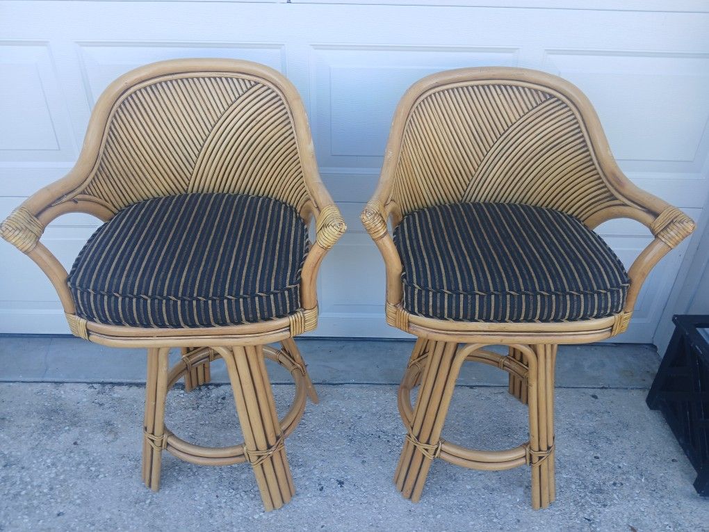 Natural Rattan Pencil Reed Swivel Barstools