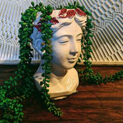 Goddess Head Cement Indoor and Outdoor Planter Pot