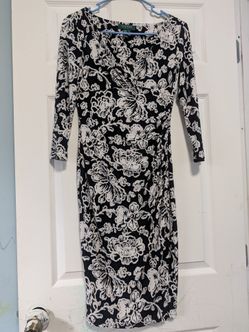 Lauren Ralph Lauren Black and White Floral Long-Sleeve Wrap Dress Womens Size 2