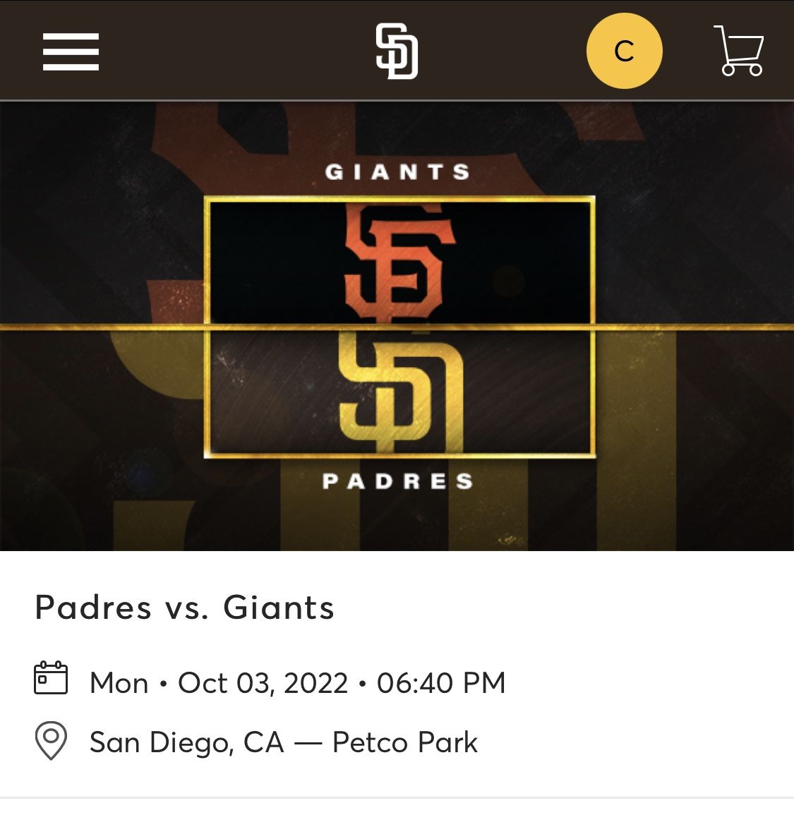 6 Tickets For Padres Vs Giants. 