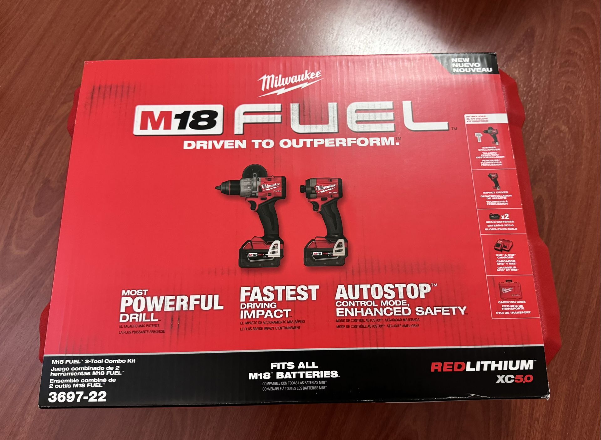 Milwaukee M18 FUEL 18V Lithium-Ion Brushless Cordless Hammer Drill and Impact Driver Combo Kit (2-Tool) with (2) 5.0Ah Batteries 