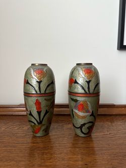 Pair of Cloisonné Floral Decorative Vases