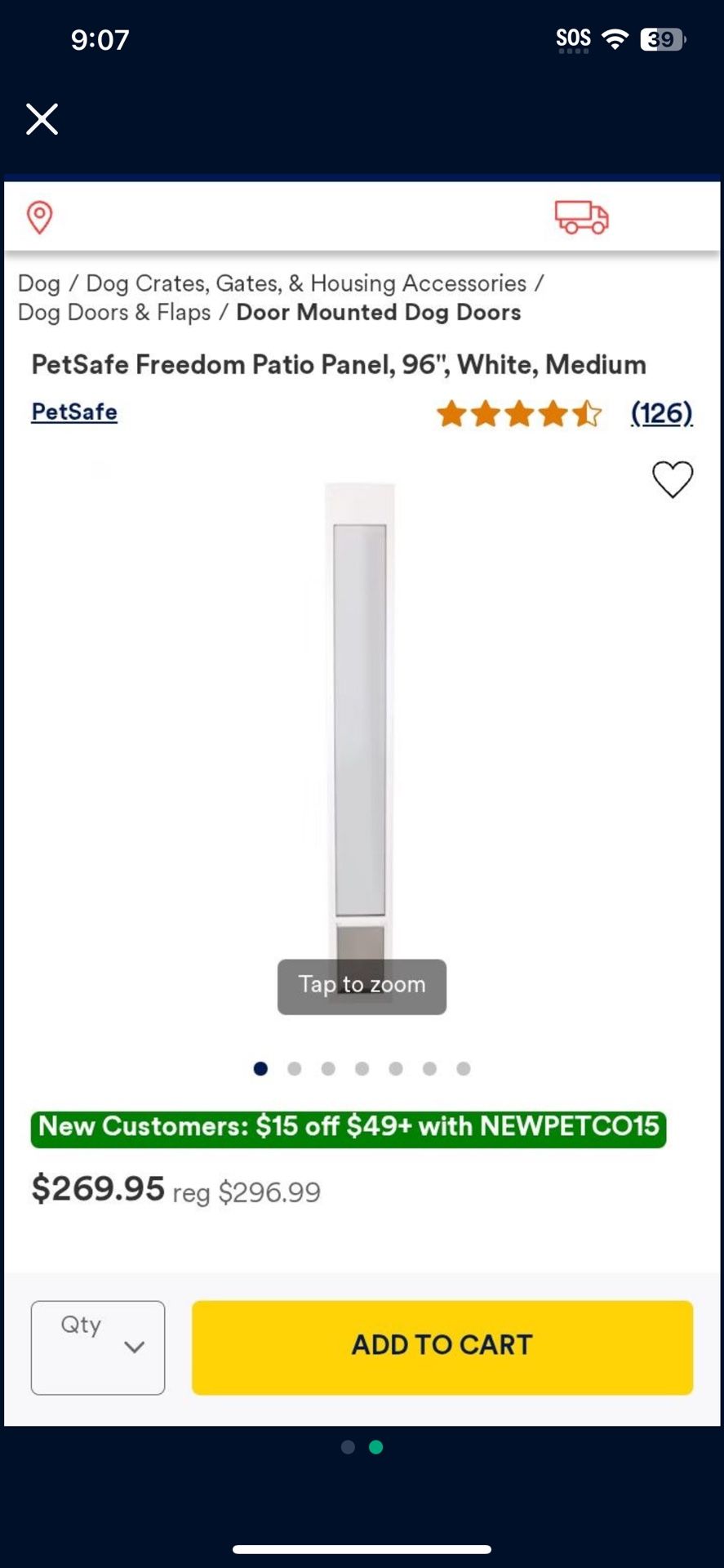 Sliding Glass Pet Door, 91-96 Inch (Height Adjustable)