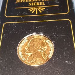 24 K Gold Highllighted Jefferson Silver Nickel New Danbury Mint Beautiful Coin 50 Obo