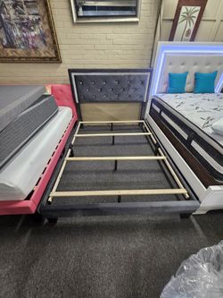 Brand New Charcoal Velvet Full Bexframe With Faux Rhinestone