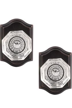 2 Pack Half Dummy Hardware with Octagonal Crystal Glass Knob, Inactive Dummy Knobs for Hall Closet Pantry Room, No Locking Mechanism, Oil Rubbed Bronz