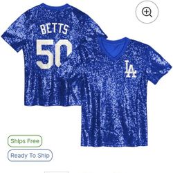 Dodgers Mookie Betts Sequin Jersey Top (Juniors Medium)