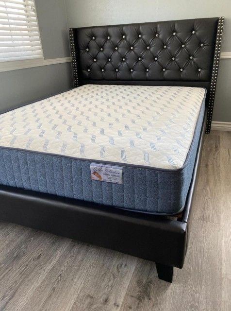 Queen Expresso Tufted Bed W. Orthopedic Mattress Included 