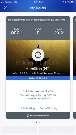 Hamilton on July 3rd at Richard Rodgers Theater in New York