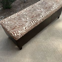 Brown & white zebra print storage bench storage ottoman or entryway bench 50”L 19”W 17”T