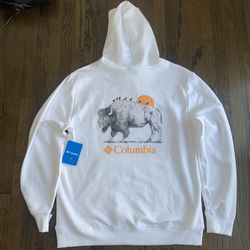Columbia Men's Trek Graphic Pullover Hoodie Sweatshirt White Buffalo Birds Sun L