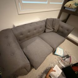 Grey fabric loveseat | Couch | Tufted | Track arms 