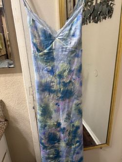 Watercolor Print Slip Maxi Dress Size: M