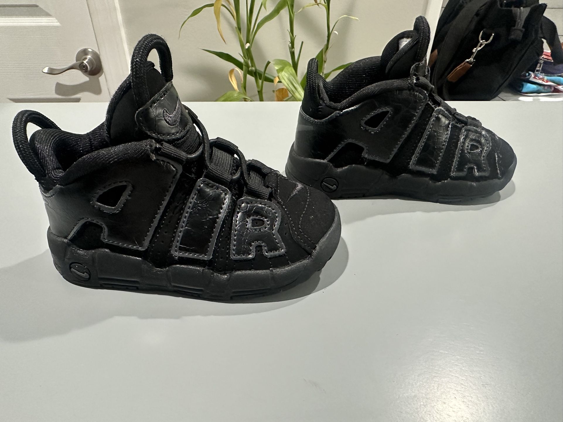 Nike Air More Uptempo Shoes Toddler Size 7C All Black Basketball Sneakers