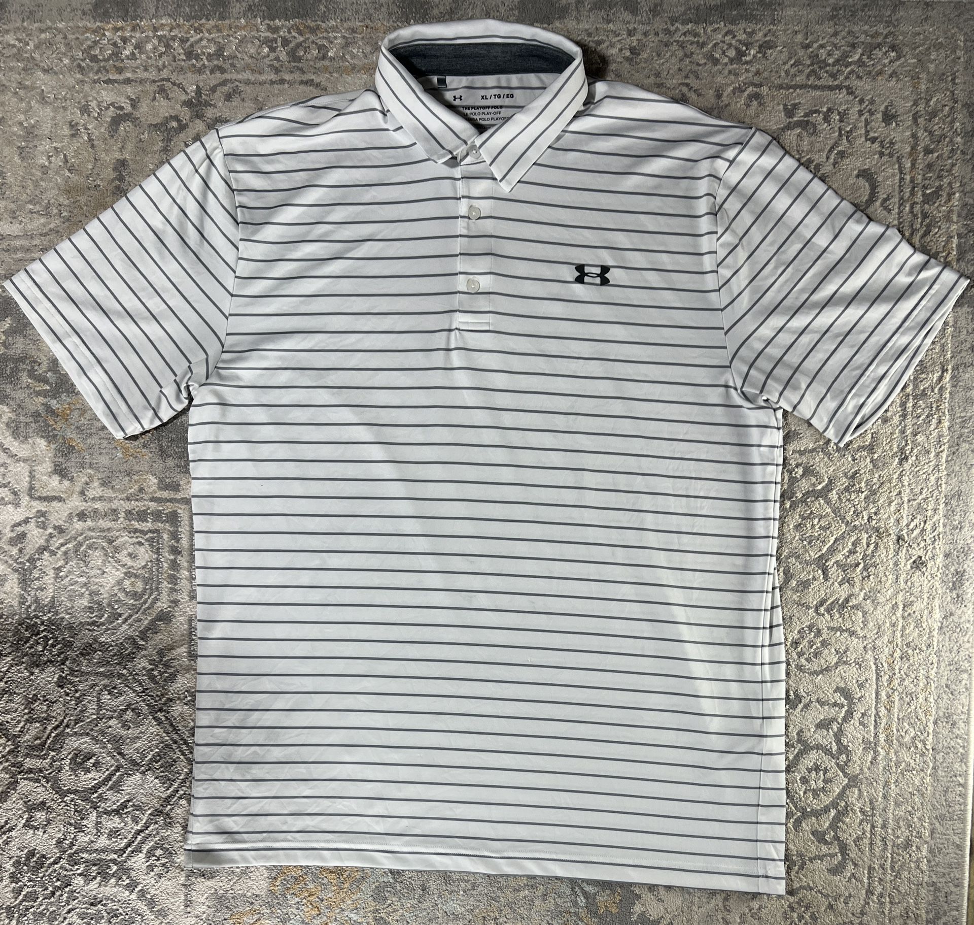 Under Armour The Playoff Golf Polo Shirt White Gray Striped Men's Size XL