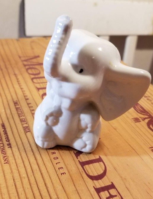 Porcelain Elephant With Raised Trunk Figurine