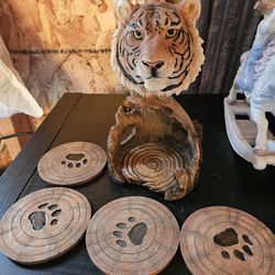 Vintage tiger coaster set