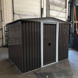 (New in box need assemble) 6’ L x 8’ W x 6.3’ H Metal Shed Galvanized steel Storage Shed Outdoor Garden Backyard 6x8 Storage 