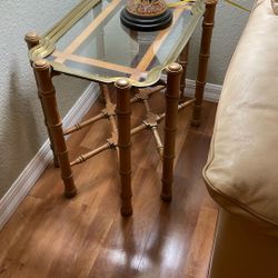 Bamboo End Table With Removable Glass Tray