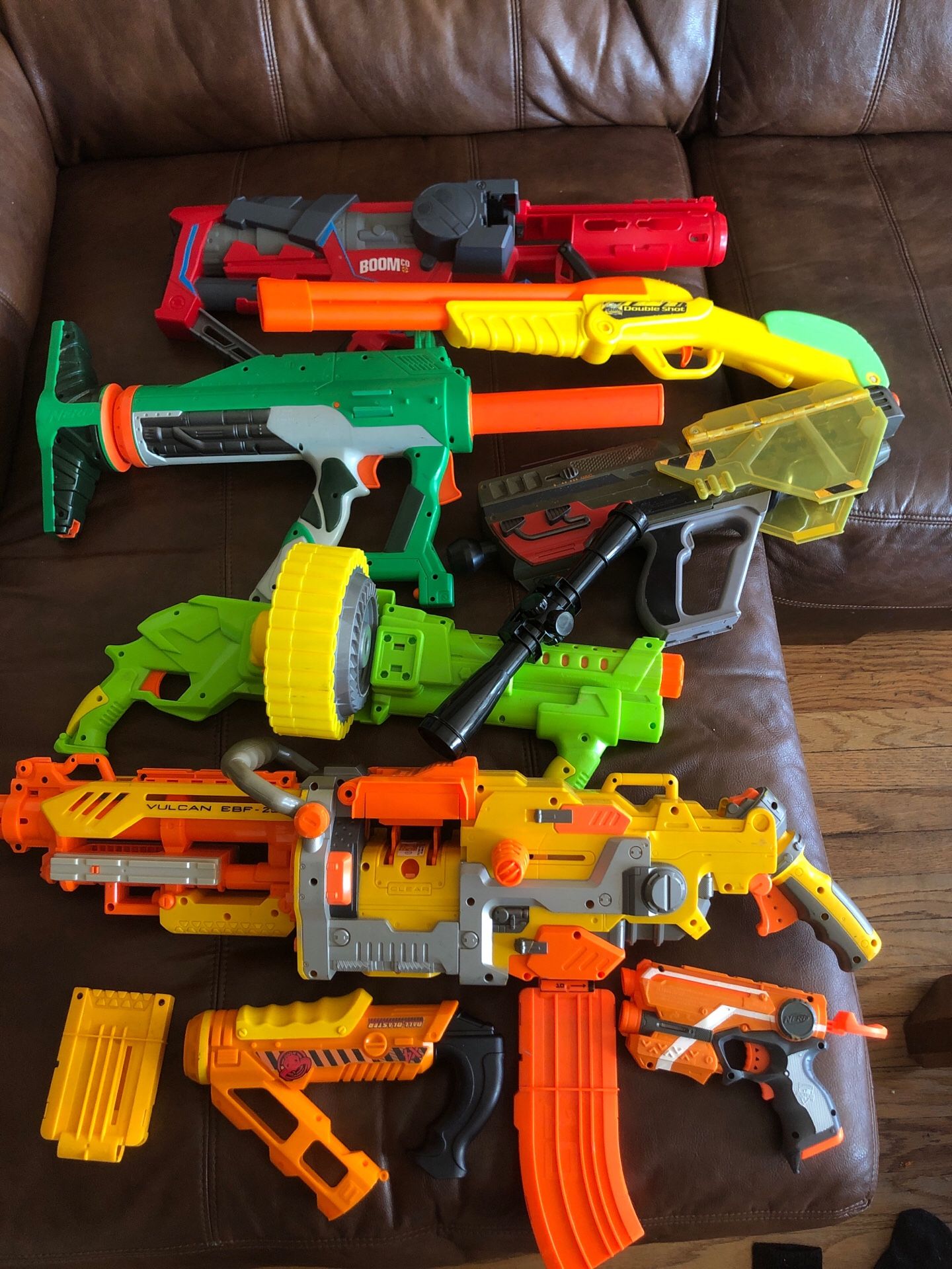 Various nerf guns. Buzz bee toys. Boom co. Xploders. Accessories