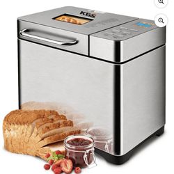 KBS 19-in-1 2LB Bread Maker Machine Fully Automatic LCD Display，Stainless Steel Model# 013