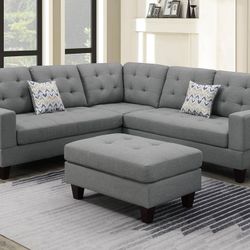 Brand New Grey Sectional Sofa w Ottoman 