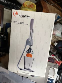 📦 Vintage Metrokane L-PRESS Manual Citrus Juicer – Heavy Duty Steel (In Box)