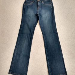 BRAND NEW WITH TAG LADIES SLIM SILHOUETTE NO GAP WAISTBAND DARK SANDED RINSE LEE STRETCH BLUE JEANS SIZE 5/6 LONG