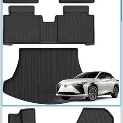 2023-2025 Lexus RZ 300e, RZ 450e. The 4 Set contains: driver side floor mat, passenger side floor mat, 2nd row side floor mat, cargo liner