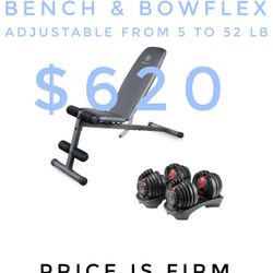 Bowflex Selecttech 552 Adjustable dumbbell & Weider adjustable Slant Bench Combo set 52 lb 30 50 weights gym exercise equipment workout bench curl