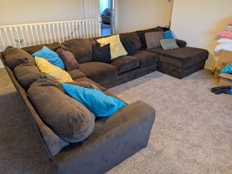 Huge comfy brown sectional couch