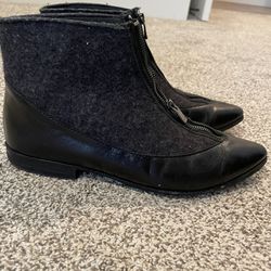 Size 8 Black Leather And Felt Boots