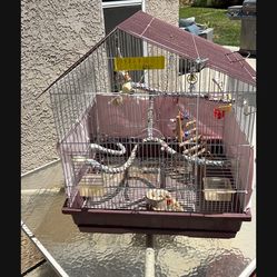 Bird Cage —  Pretty Big!!21x23x28 !  In Good Condition  —with Food &water Dish Pull Out Tray And Toys Good For Lovebirds Or parakeets !