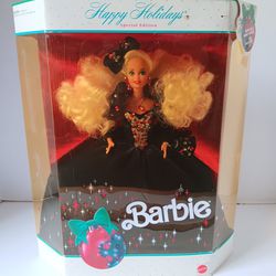 VTG Happy Holidays Barbie Special Edition Doll 90s Christmas Velvet Dress Mattel. 