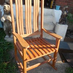 Mission Style Slat Seat And Back Teak Wood Rocking Chair Rocker
