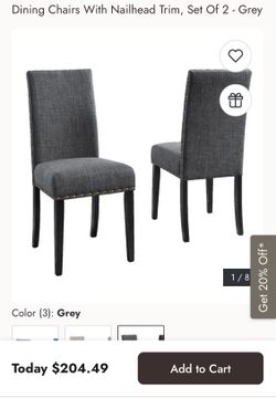 Dining Chairs With Nailhead Trim, Set Of 2 - Grey