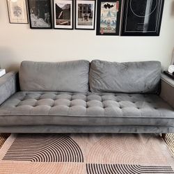 Gray Velvet Couch - 7 Ft 3 Inches 