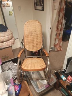 Vintage Cane Rocking Chair with Chrome Frame