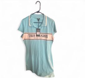 True Religion Aqua Polo Dress with Cream Chest Stripe