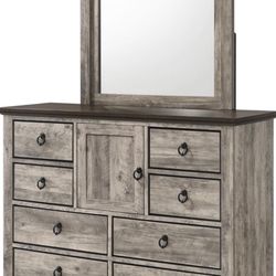 Contemporary Rustic Gray Two Tone Dresser Metal Pull Knobs Wooden Bedroom Furniture