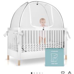 Pop Up Crib Tent, Fine Mesh Crib Netting Cover to Keep Baby from Climbing Out, Prevent Falls and Mosquito Bites, Safety Net Canopy - Sturdy & Stylish 