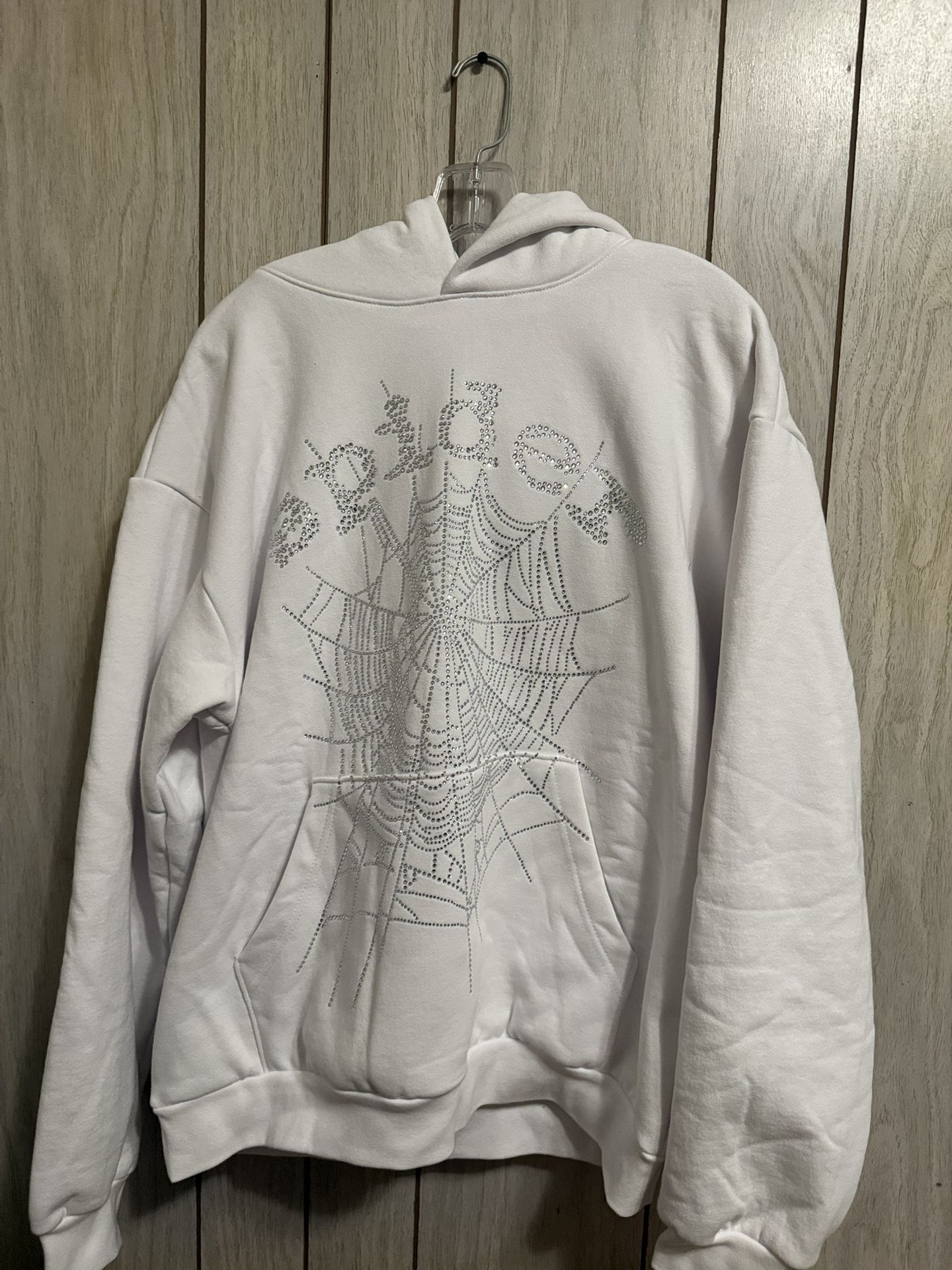 SP5DER HOODIE WHITE RHINESTONE