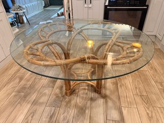 Round Glass Top Rattan Dining Table
