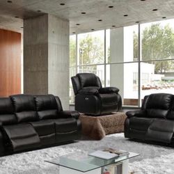 $999 Black, Grey & Mahogany Reclining Sofa Set 