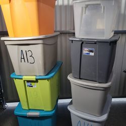 Storage Totes - Assorted Colors & Sizes. Total 8
