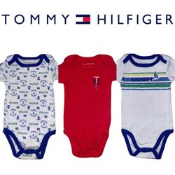 TOMMY HILFIGER Set Of 3 Short Sleeve Onesie Bodysuits Size 3-6 Months.