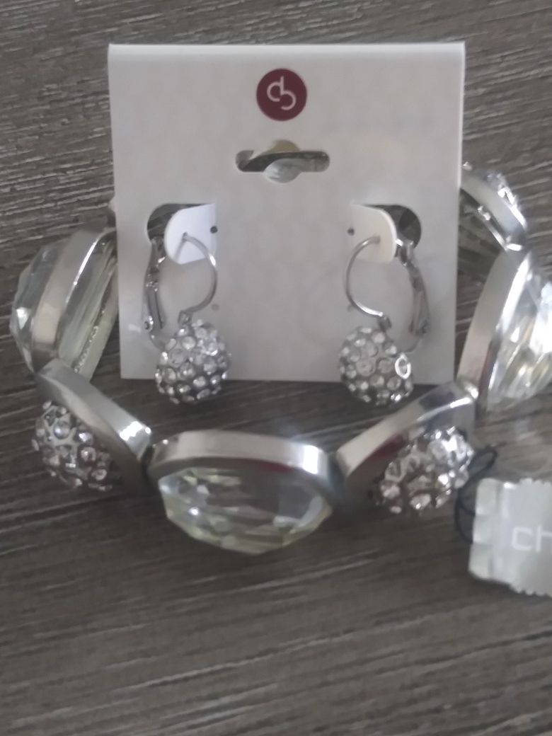 Chico's silver Crystal earring bracelet set