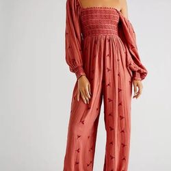 FREE PEOPLE Dahlia Embroidered Jumpsuit Womens